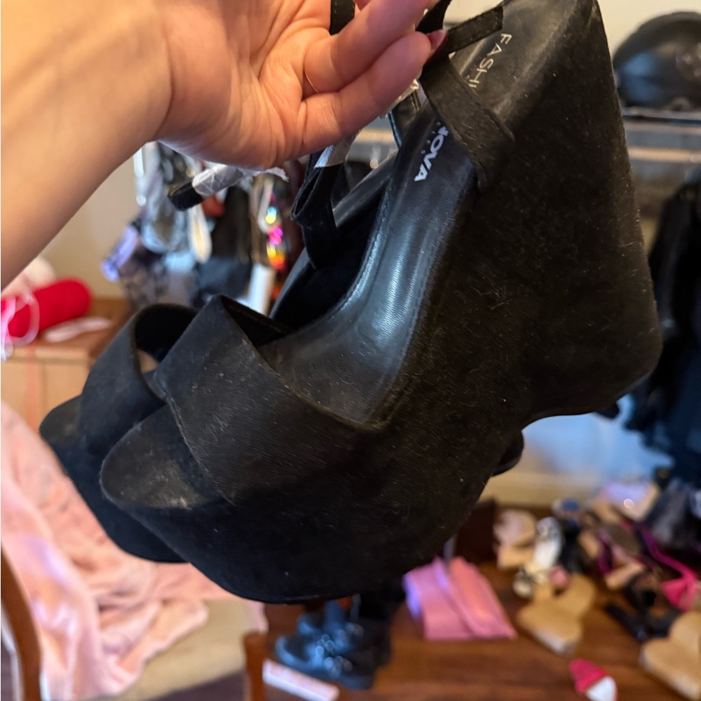 Black Wedge Sandals